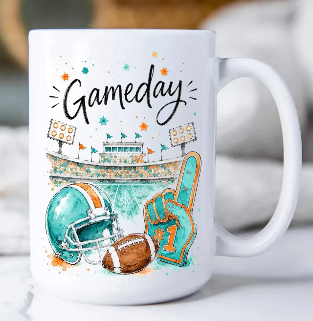 Avery Lane Gifts Gameday Football krus 443 ml aqua orange