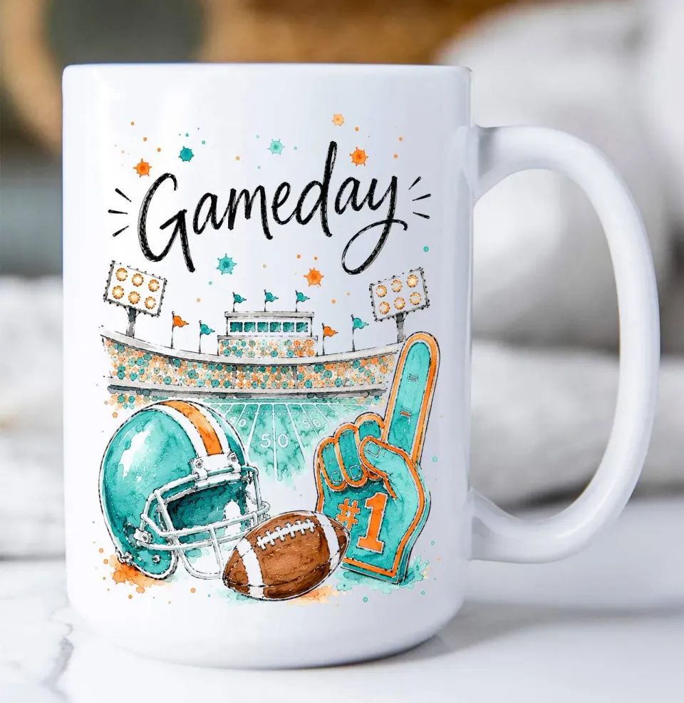 Avery Lane Gifts Gameday Football krus 443 ml aqua orange