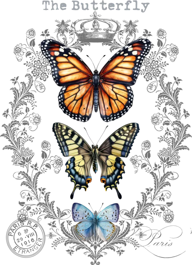Avery Lane Gifts Vintage Butterflies Paris T-shirt bomuld sommerfugl