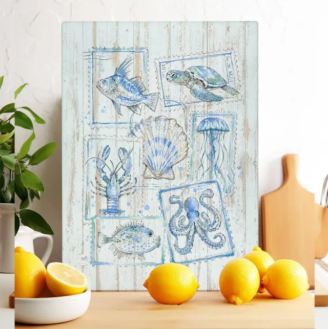Avery Lane Gifts Coastal Blue Ocean skærebræt glas 28x38 cm
