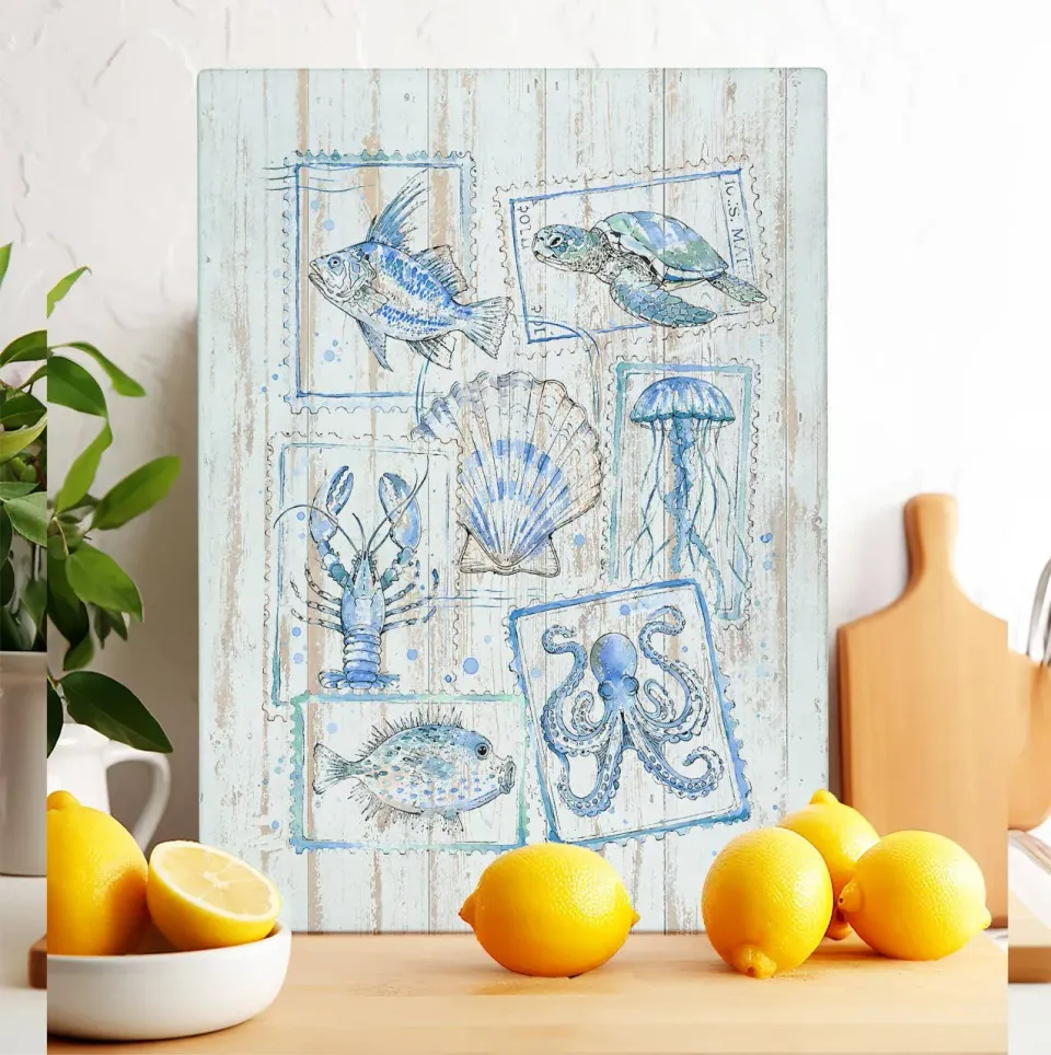 Avery Lane Gifts Coastal Blue Ocean skærebræt glas 28x38 cm