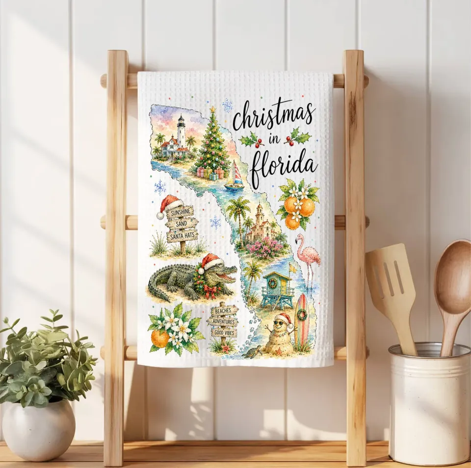 Avery Lane Gifts Christmas Florida State Map vaffel viskestykke
