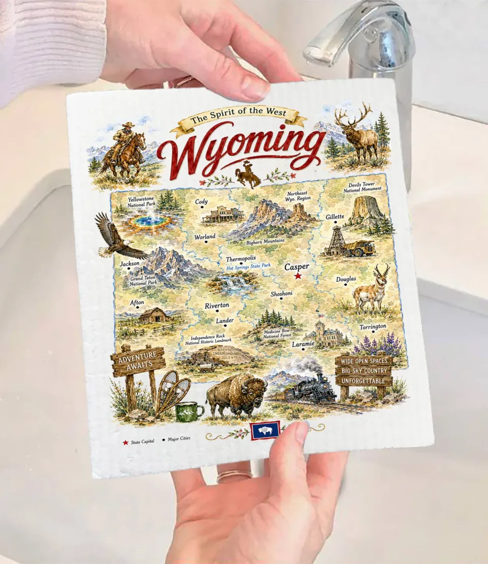 Avery Lane Gifts Wyoming State Map Landmark karklud 17x20 cm cellulose