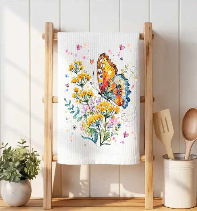 Avery Lane Gifts Spring Butterflies mikrofiberklud vaffel 41x36