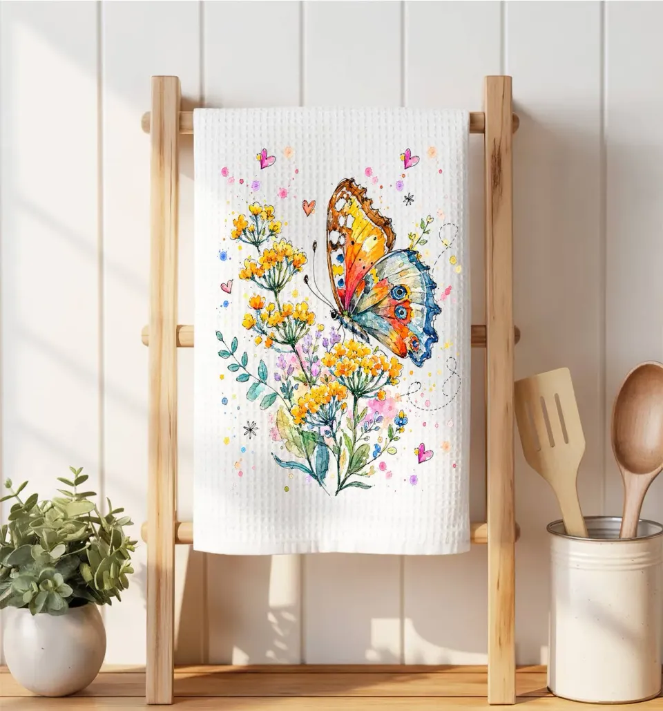 Avery Lane Gifts Spring Butterflies mikrofiberklud vaffel 41x36