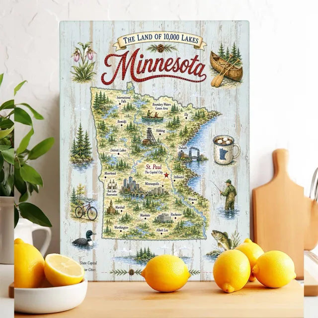 Avery Lane Gifts Minnesota skærebræt glas 28x38 cm kort