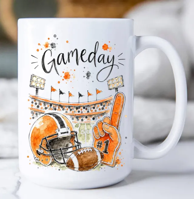 Avery Lane Gifts Gameday Football Orange Black krus 443 ml keramik