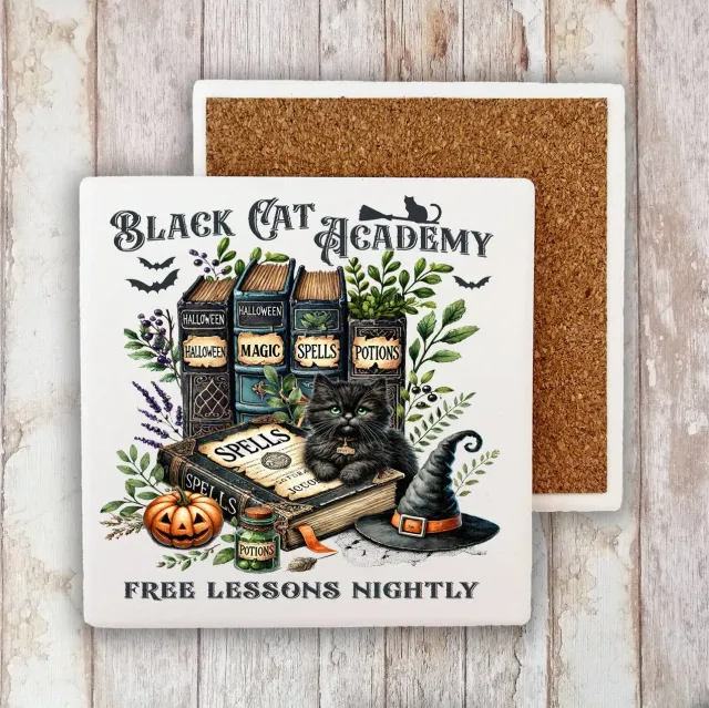 Avery Lane Gifts Black Cat Academy bordskåner sten 10x10 cm