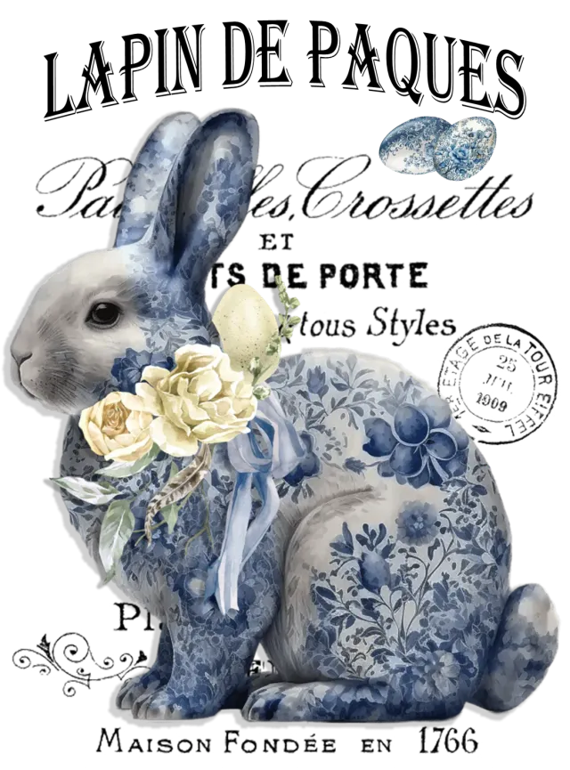 Avery Lane Gifts Easter Bunny Blue White påskepynt chinoiserie