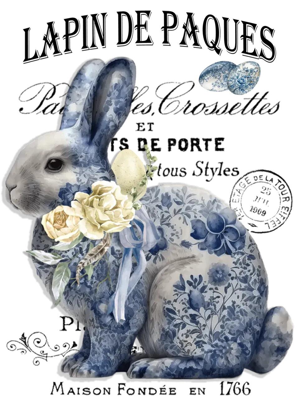 Avery Lane Gifts Easter Bunny Blue White påskepynt chinoiserie