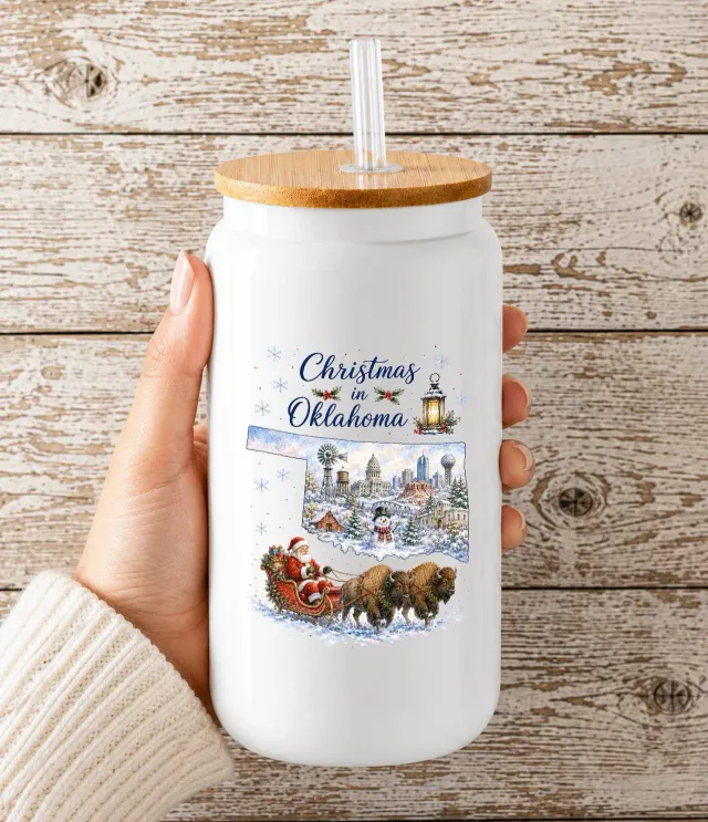 Avery Lane Gifts Christmas Oklahoma drikkeglas 16 oz med låg sugerør