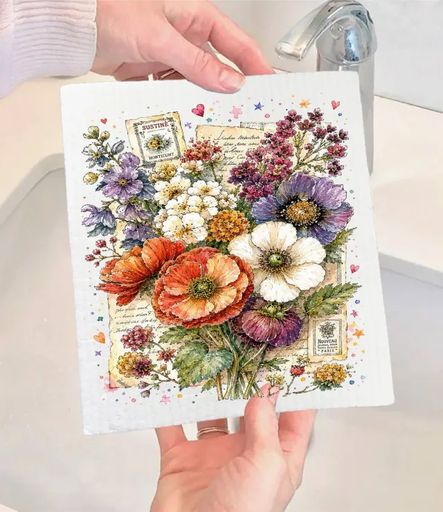 Avery Lane Gifts Vintage Watercolor Flowers karklud 17x20 cm