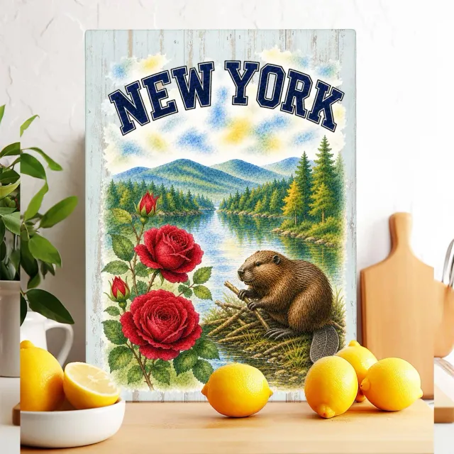 Avery Lane Gifts State Map New York State Bird and Animal skærebræt glas 28x38 cm
