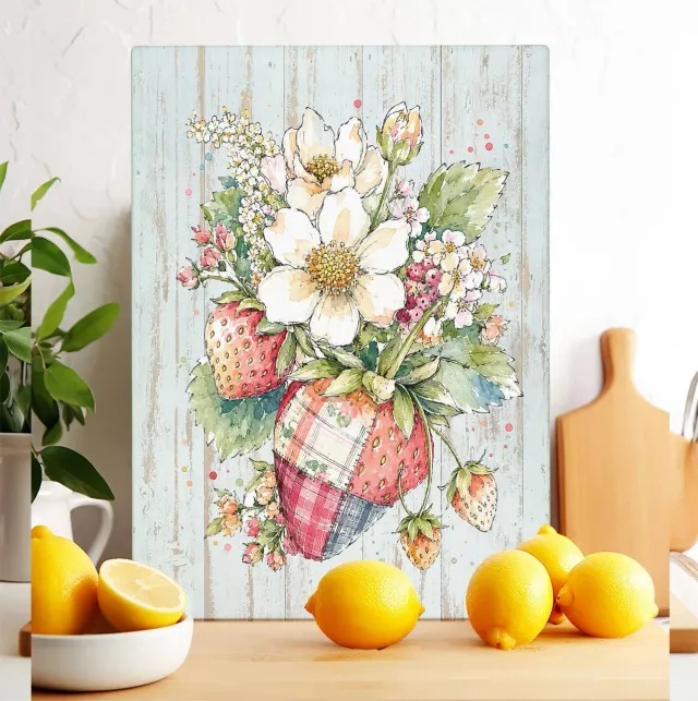 Avery Lane Gifts Watercolor Quilted Strawberry skærebræt glas 28x38