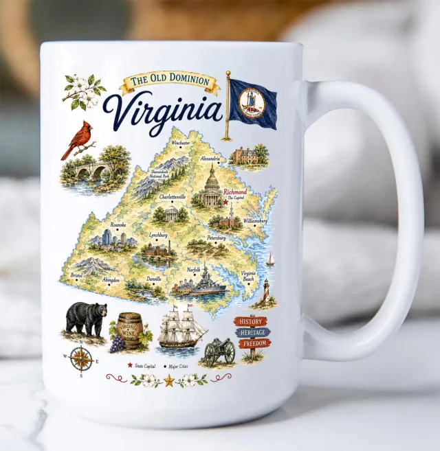 Avery Lane Gifts Virginia State Map Landmark krus hvid 15 oz keramik