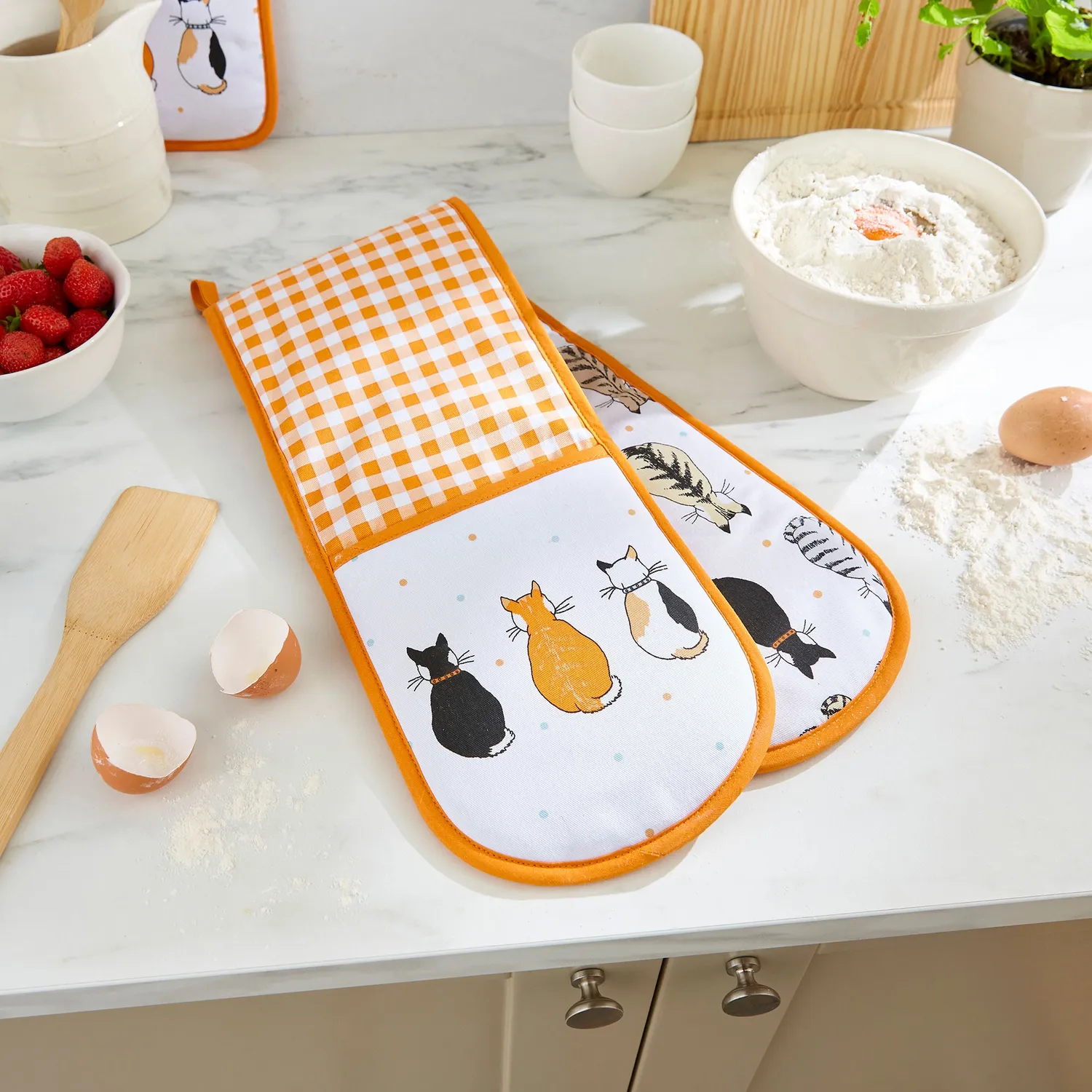 Ulster Weavers Cats in Waiting dobbelt ovnhandske orange bomuld