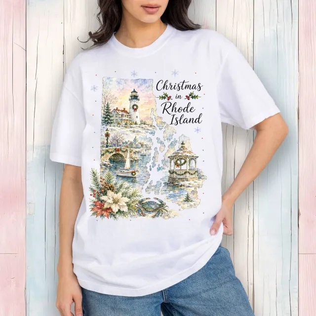 Avery Lane Gifts Christmas Rhode Island T-shirt hvid bomuld