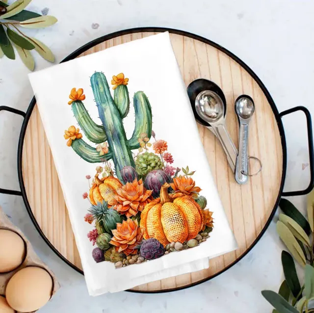 Avery Lane Gifts Fall Pumpkin Saratoga Cactus Flowers viskestykke bomuld