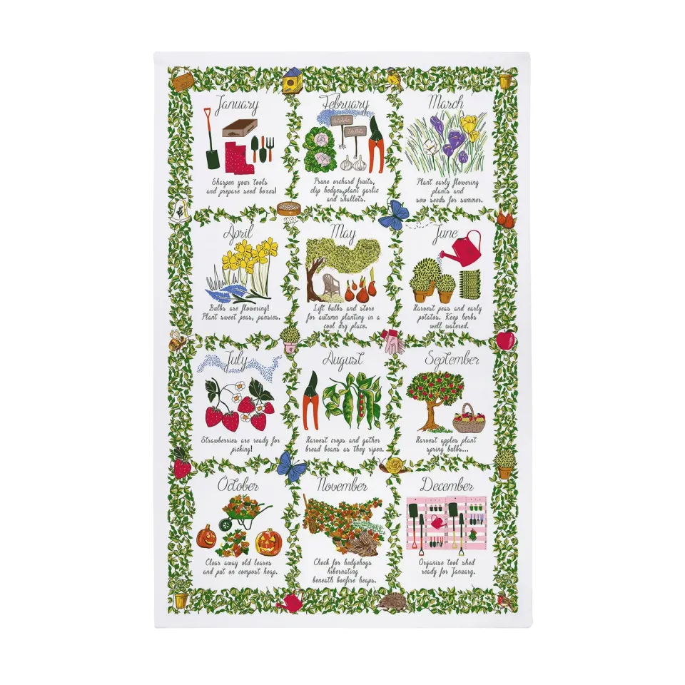 Ulster Weavers Gardeners Calendar viskestykke grøn bomuld