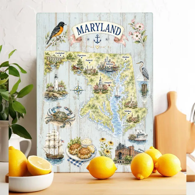 Avery Lane Gifts Maryland State Map skærebræt glas 28x38