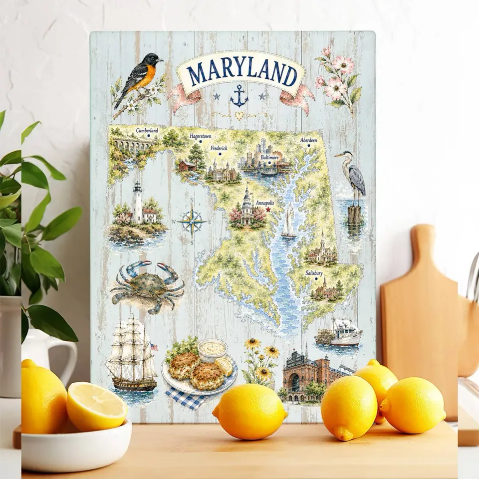 Avery Lane Gifts Maryland State Map skærebræt glas 28x38