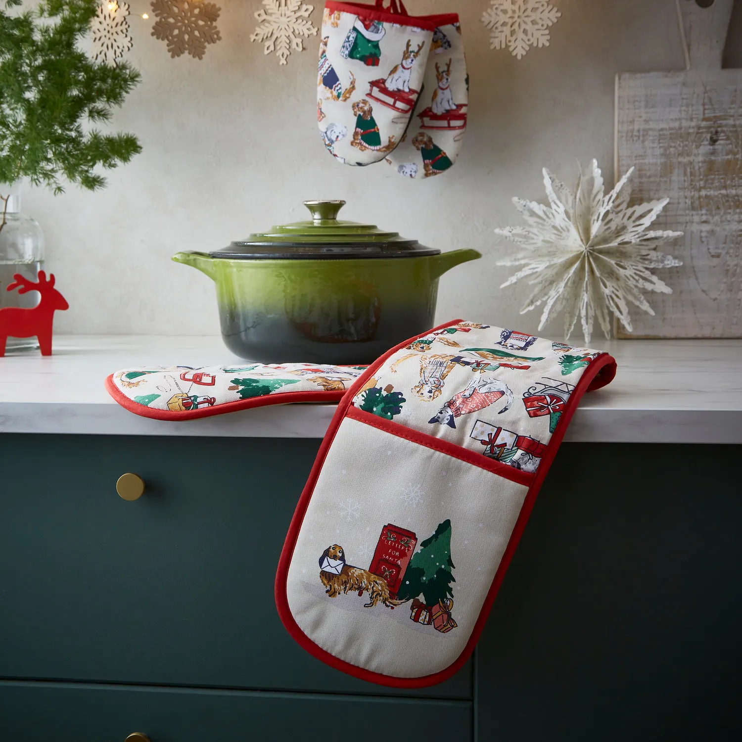 Ulster Weavers Merry Mutts ovnhandske dobbelt rød jul