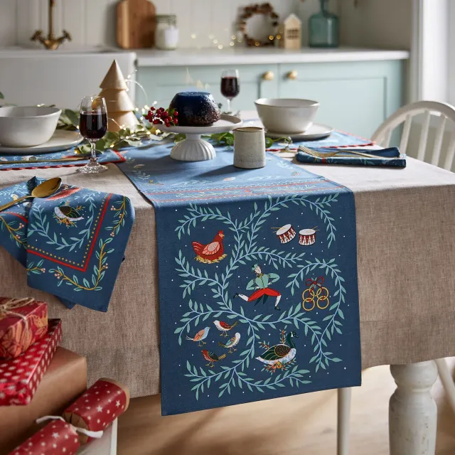 Ulster Weavers 12 Days of Christmas bordløber blå bomuld