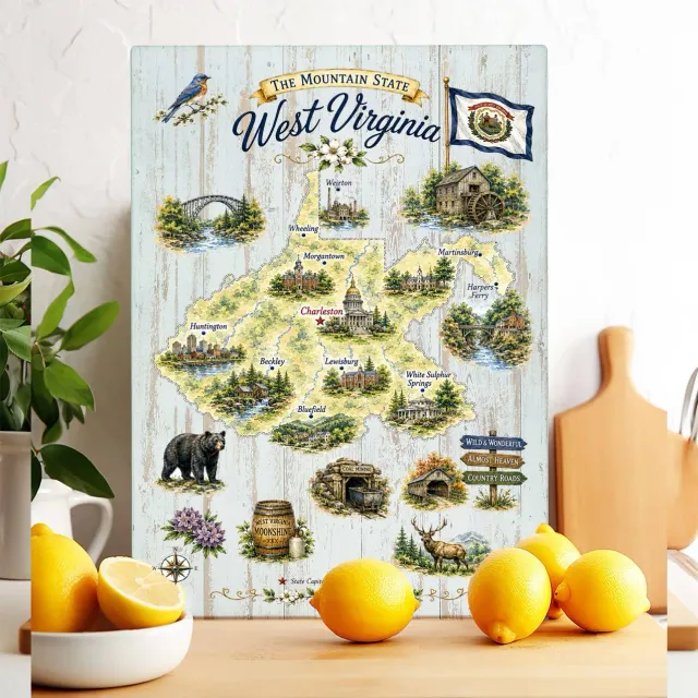 Avery Lane Gifts State Map West Virginia skærebræt glas
