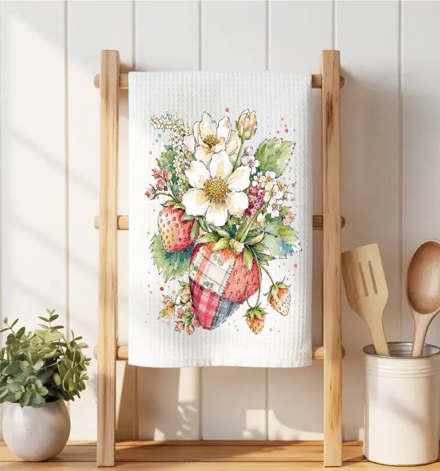 Avery Lane Gifts Watercolor Strawberry vaffelklud mikrofiber 41x36
