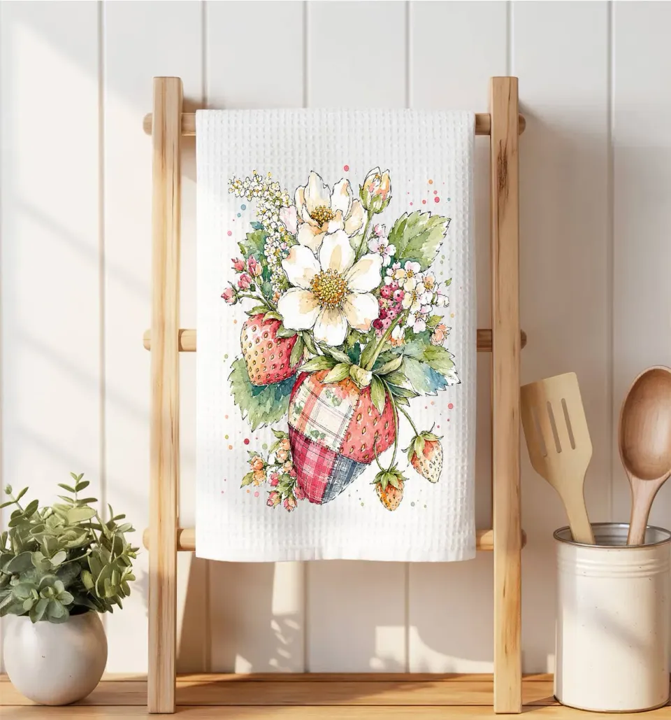 Avery Lane Gifts Watercolor Strawberry vaffelklud mikrofiber 41x36