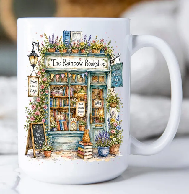 Avery Lane Gifts Whimsical Bookstore kaffekrus 443 ml hvid