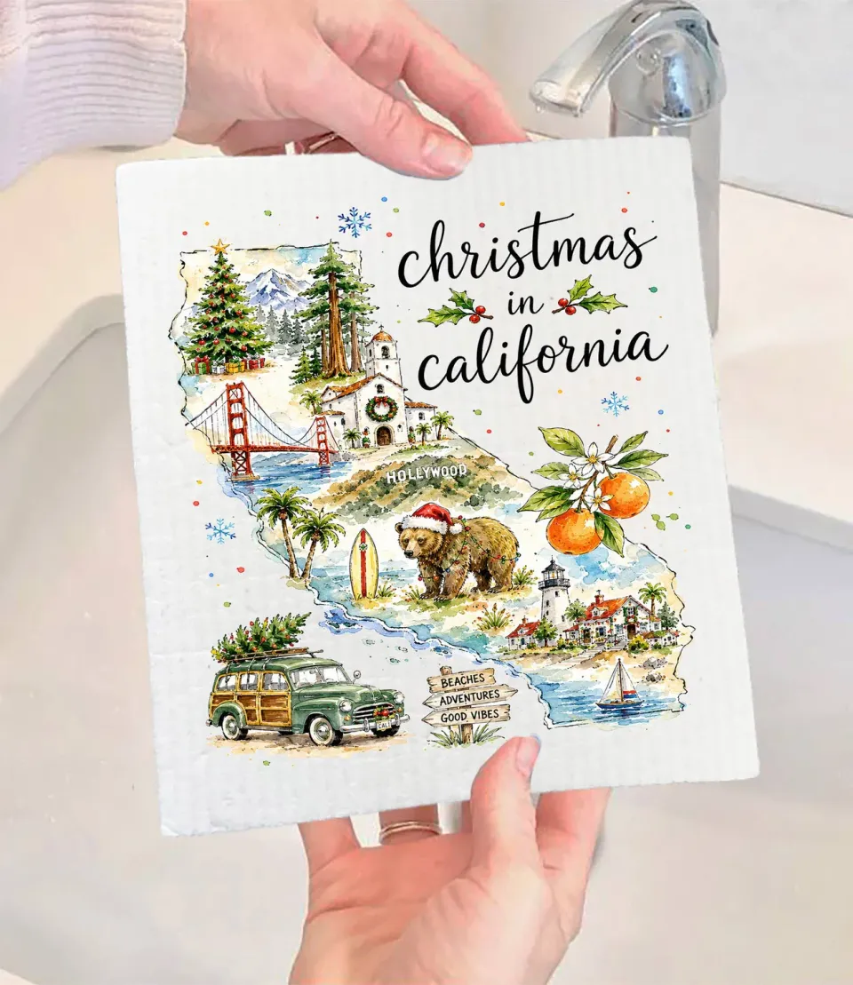 Avery Lane Gifts Christmas in California State Map karklud 17x20 cm