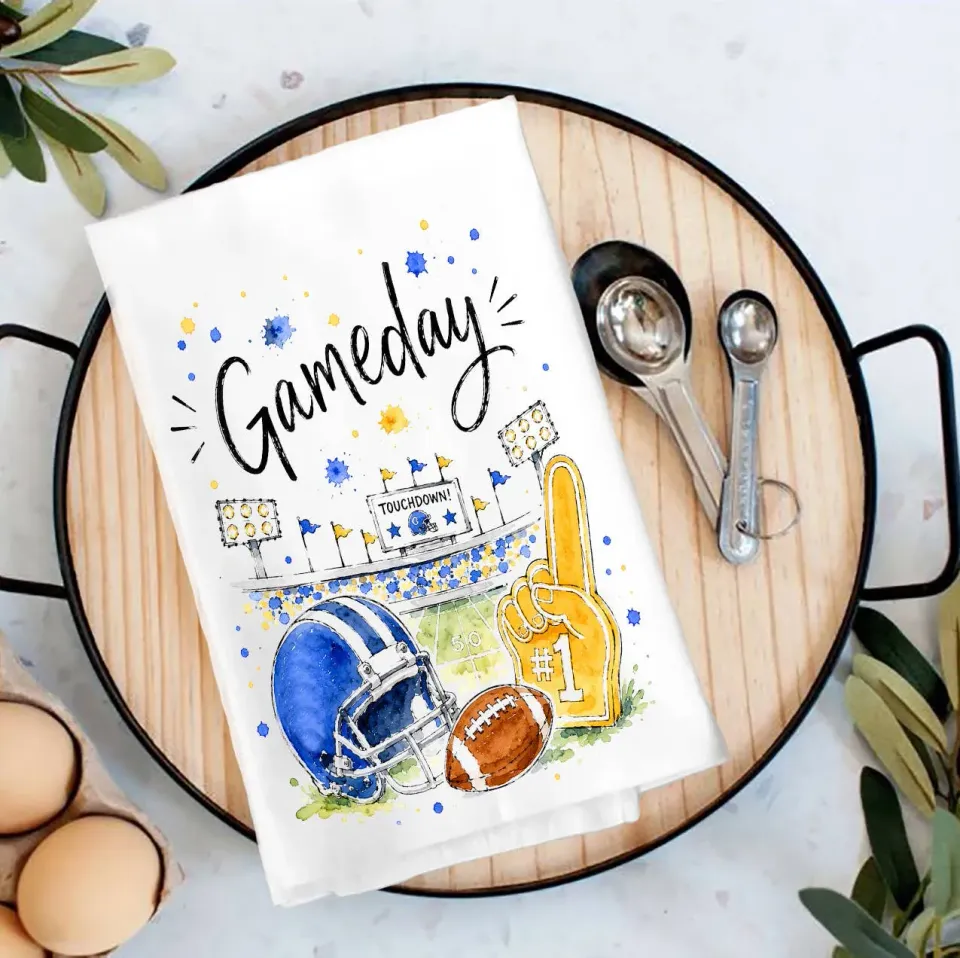Avery Lane Gifts Gameday Football Royal Blue Gold viskestykke bomuld