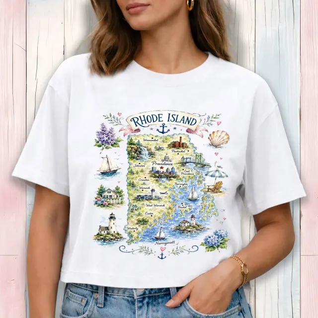 Avery Lane Gifts Rhode Island cropped t-shirt hvid bomuld