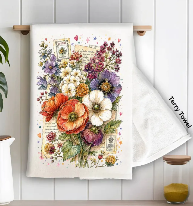 Avery Lane Gifts Vintage Watercolor Flowers viskestykke 71x46 cm frotté