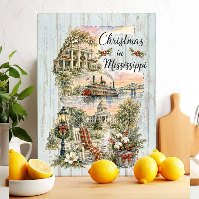 Avery Lane Gifts Christmas Mississippi skærebræt glas 28x38 cm