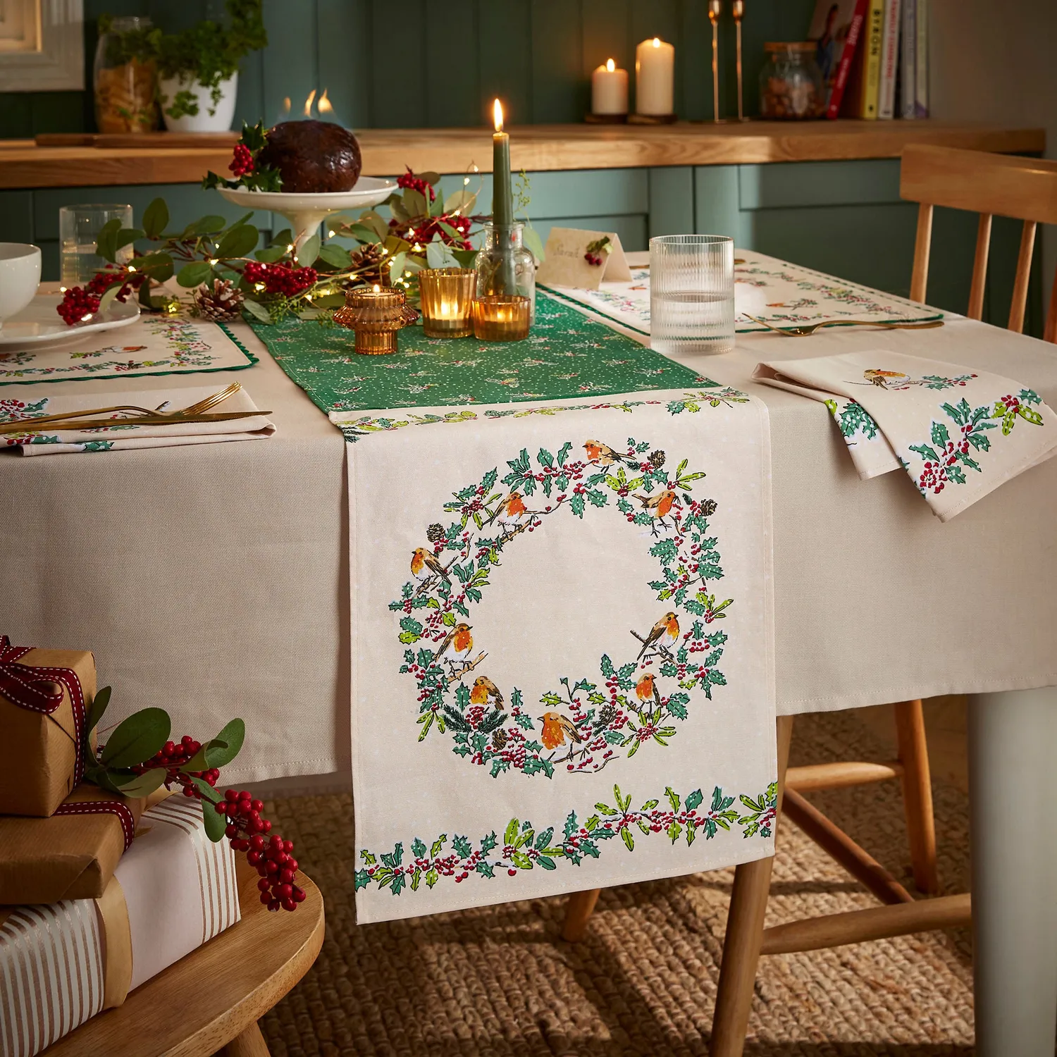 Ulster Weavers Christmas Robins dækkeservietter 2-pak grøn