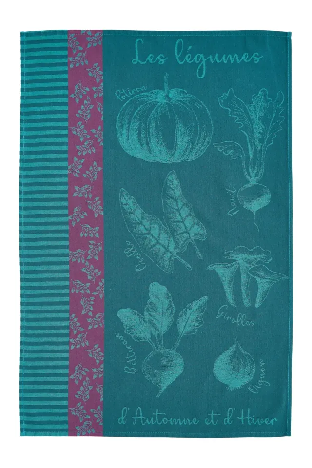 Coucke Autumn Vegetable Garden viskestykke blå 50x75 jacquard