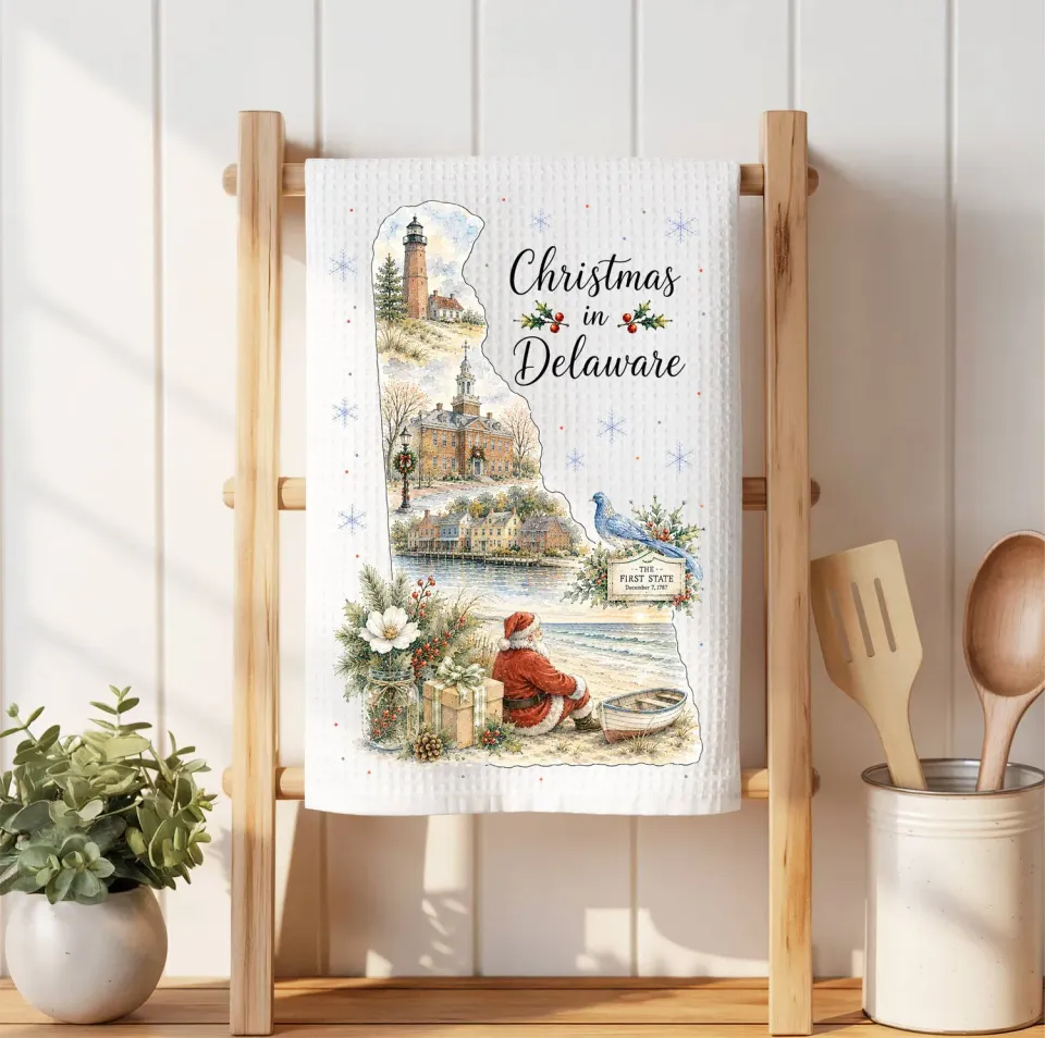Avery Lane Gifts Christmas in Delaware State Map viskestykke vaffelvævet