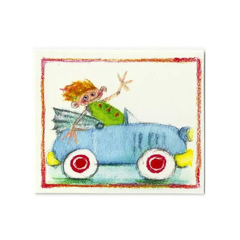 AspEgren Boy in Car minipostkort 6x7 cm dobbeltkort