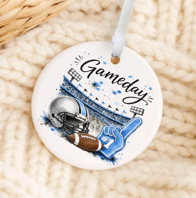 Avery Lane Gifts Gameday Football Silver Light Blue julepynt porcelæn