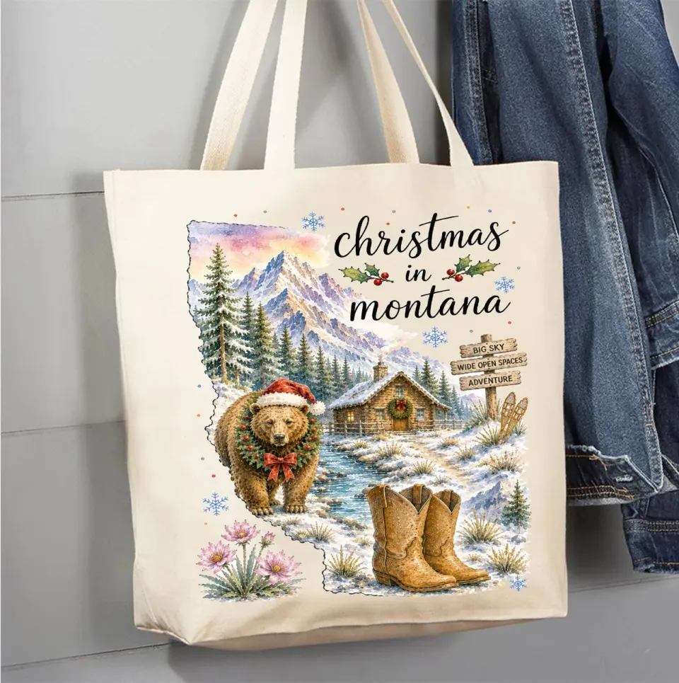 Avery Lane Gifts Christmas Montana State Map mulepose bomuld