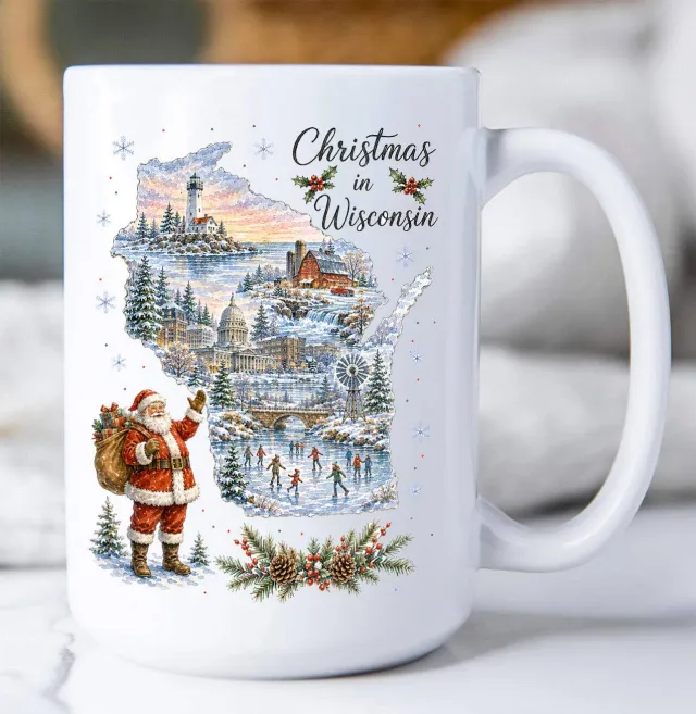 Avery Lane Gifts Christmas in Wisconsin State Map krus 443 ml