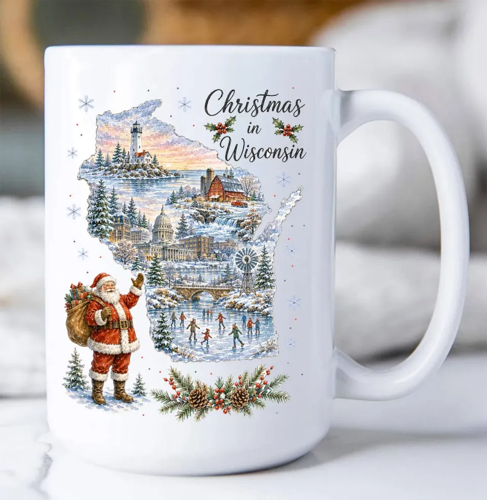 Avery Lane Gifts Christmas in Wisconsin State Map krus 443 ml
