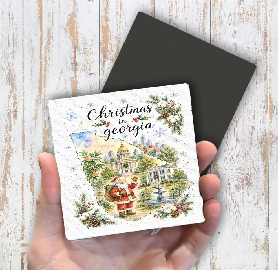 Avery Lane Gifts Christmas Georgia State Map Magnet 10 cm lærred