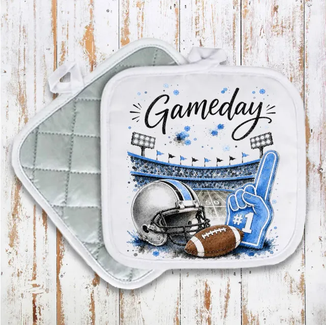 Gameday Football Silver Light Blue grydelap 20 cm bomuld