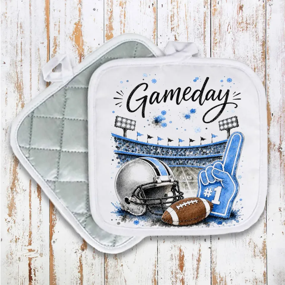 Gameday Football Silver Light Blue grydelap 20 cm bomuld