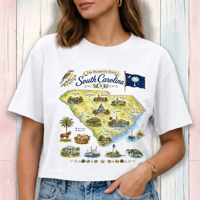 Avery Lane Gifts South Carolina State Map cropped t-shirt M hvid bomuld