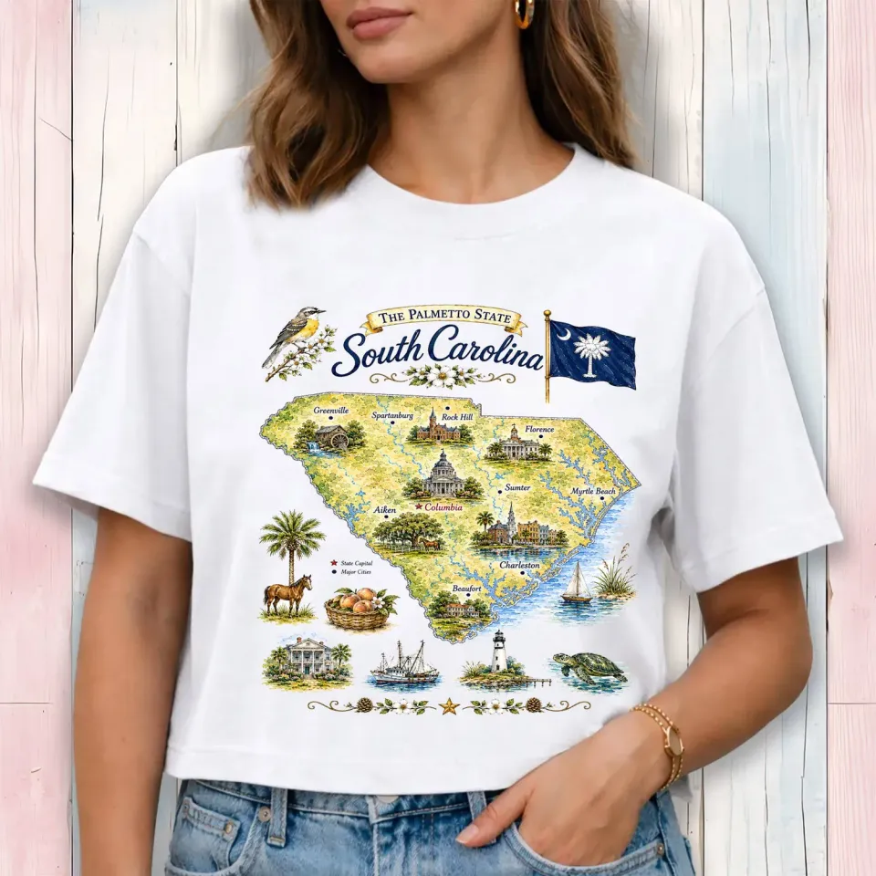 Avery Lane Gifts South Carolina State Map cropped t-shirt M hvid bomuld