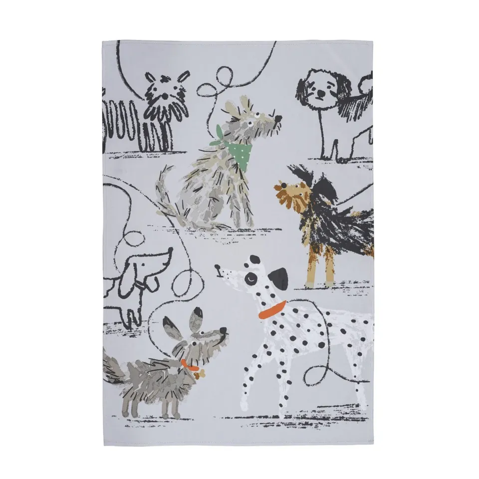 Ulster Weavers Dog Days viskestykke gråt bomuld med hunde